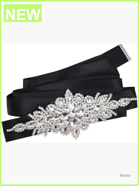 Handmade Satin Bridal Belt with Rhinestones - One Size Fits Most main image 4
